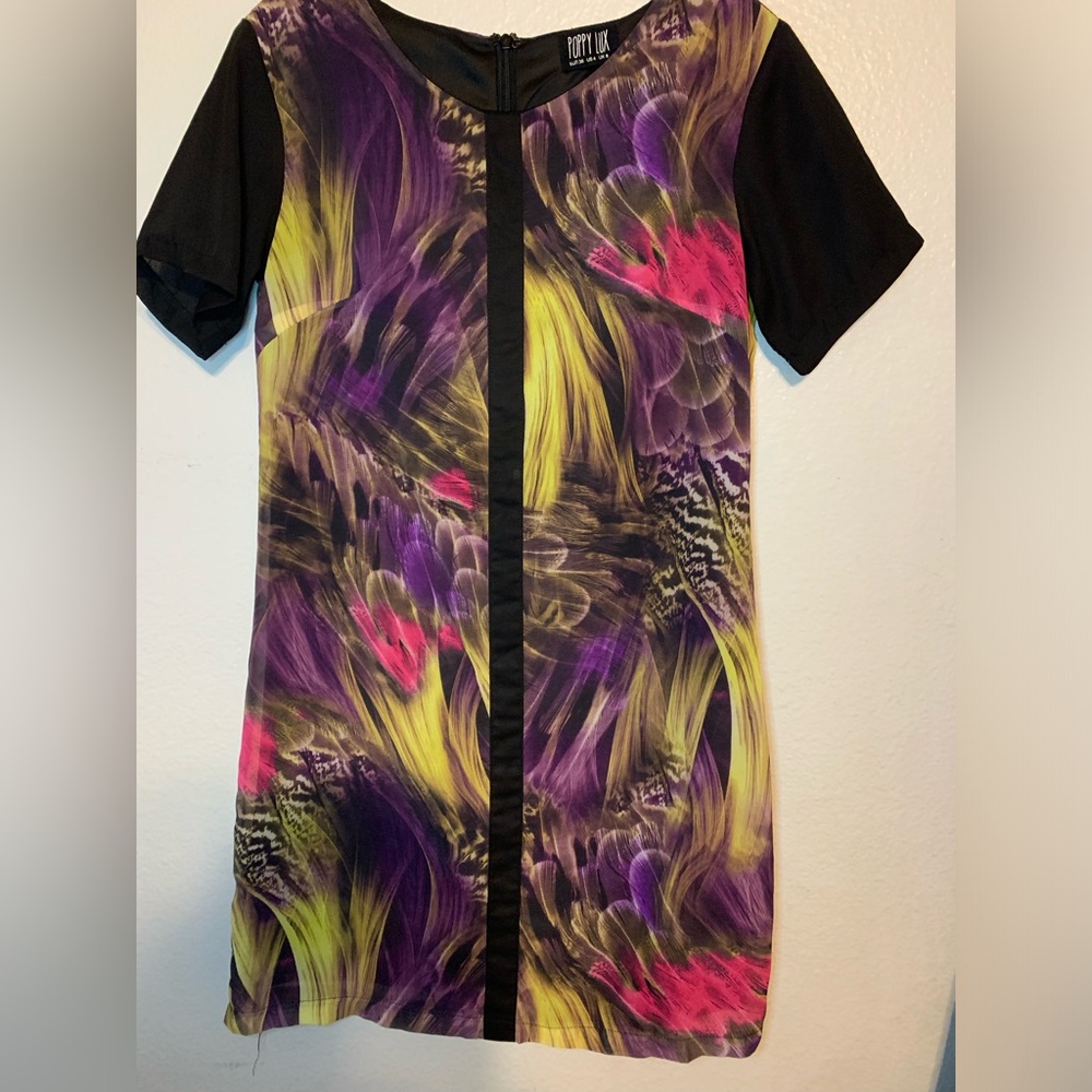 Poppy Lux Women’s Shift Multicolor Art to Wear Mini Dress. Size 4.SKU 205